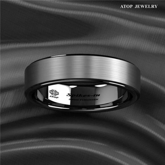 6mm Black Brushed Titanium Men's Wedding Band Ring - Unisex Wedding Ring - Picture 5 of 6